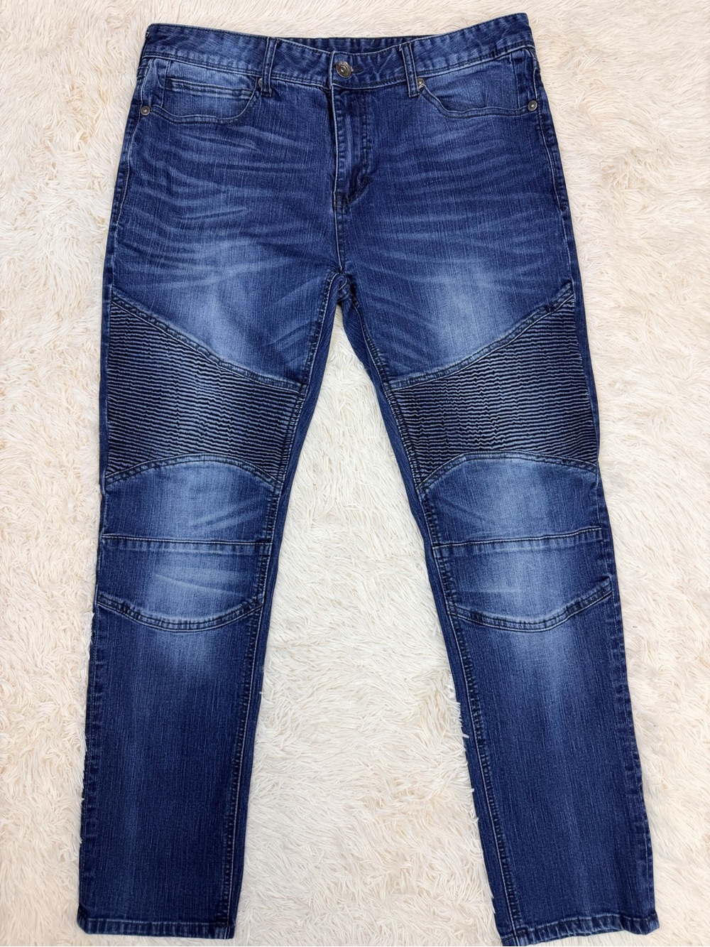 Seven7 Slim Moto Jeans Men’s 36x32 Dark Wash Biker Ribbed Stretch Denim